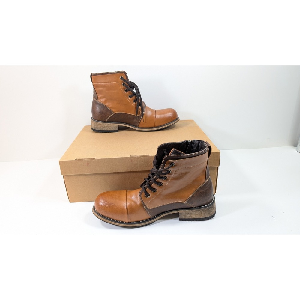 Tan / Brown Men's Lace Up Zip up Cap Toe Fashion Casual Dress Boot size 9 - Picture 4 of 12